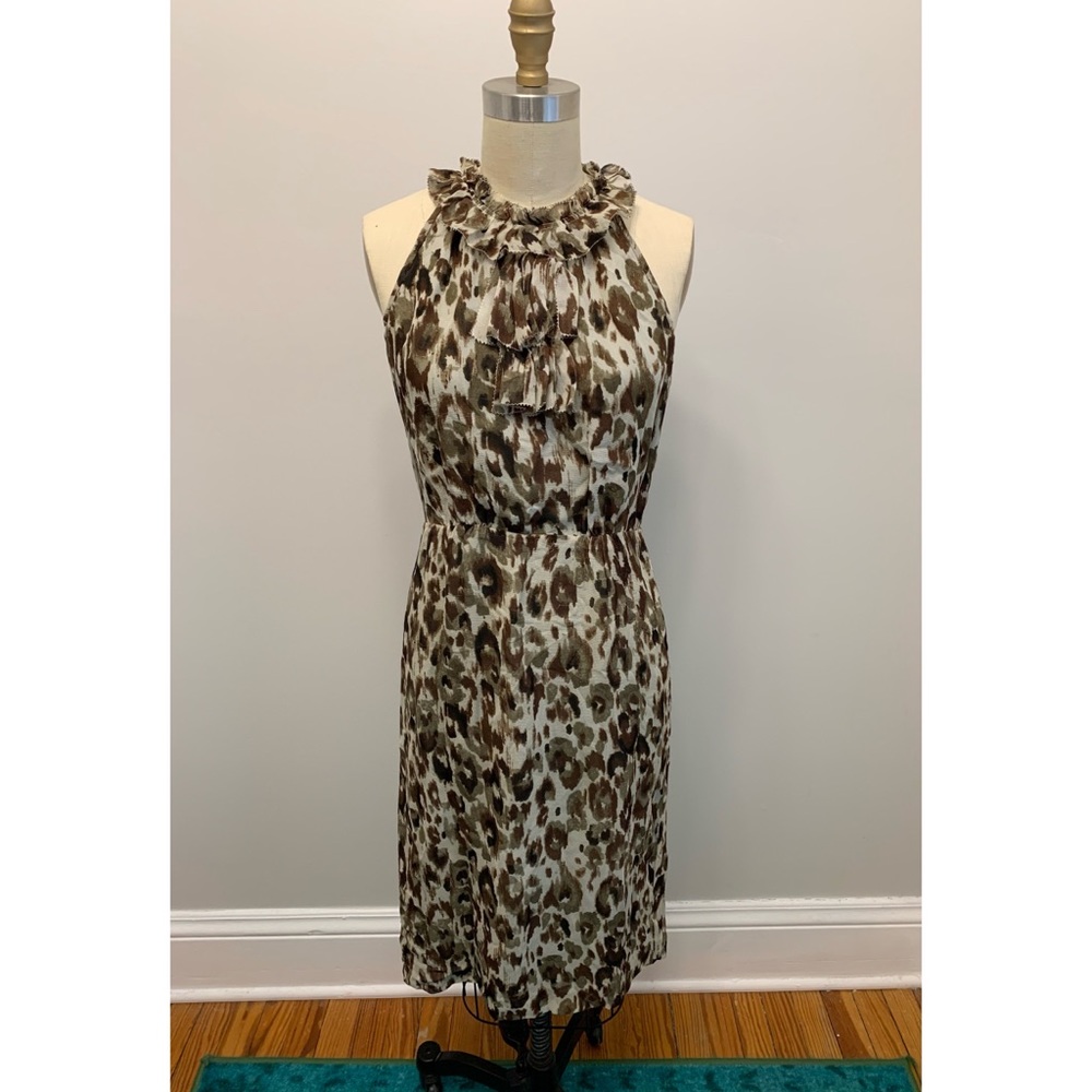 J. Crew Collection Silk Ruffle Leopard Dress